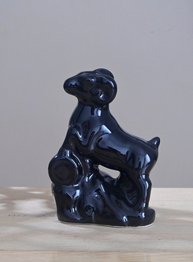 黑色陶瓷可爱创意公鸡母鸡摆件家居书房一对办公室桌面小装饰礼品