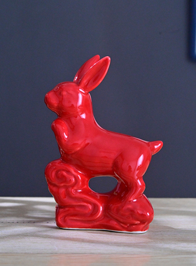 陶瓷十二生肖黄色兔子小摆件瓷器可爱招财风水客厅家居装饰工艺品