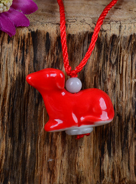 红色项链小鸡可爱风属相德化吊坠