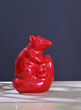 陶瓷小老鼠摆件白色瓷器生肖属吉祥物卧室客厅工艺饰品招发财一对