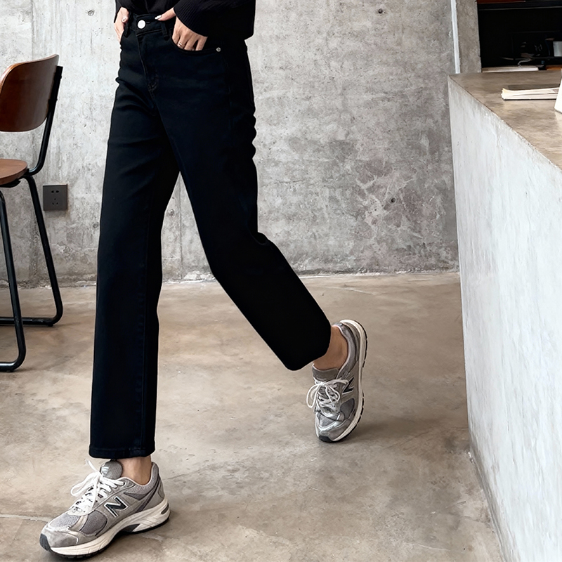 大码女装胖mm秋季新款高腰显瘦直筒裤梨型身材烟管裤加绒牛仔裤 - 图2