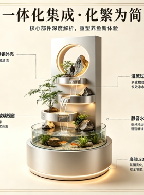 阳台不锈钢鱼缸流水鱼池别墅水景户外庭院露台瀑布喷泉假山摆件