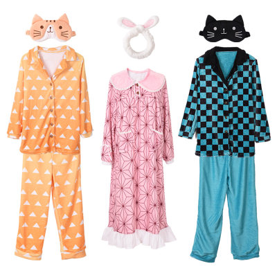 鬼灭现货动漫周边印象居家服炭治郎祢豆子善逸法兰绒睡衣眼罩套装 虎窝淘