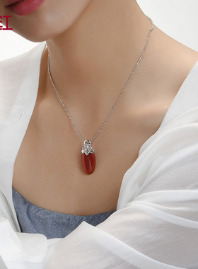 瑞红925银红玛瑙中国风吊坠礼物