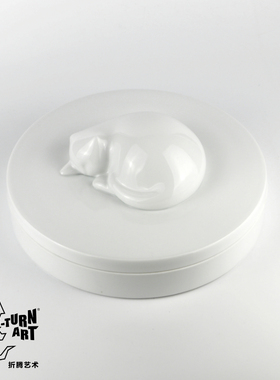 吴安然原创设计眠猫盒子 景德镇高品质普洱茶饼盒糖盒艺术礼品