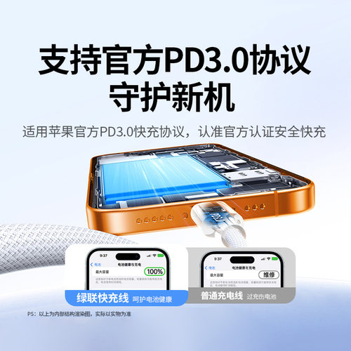 绿联适用苹果17/16iPhone15promax/airpods4ipad华为手机充电宝40W线器双typec官方数据线60W原快充转ctoc口 - 图1
