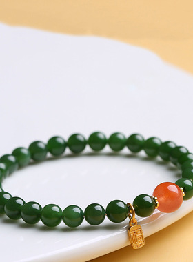 碧玉琉璃手链草莓晶红珠福牌手链女新中式绿色显白复古简约送女友
