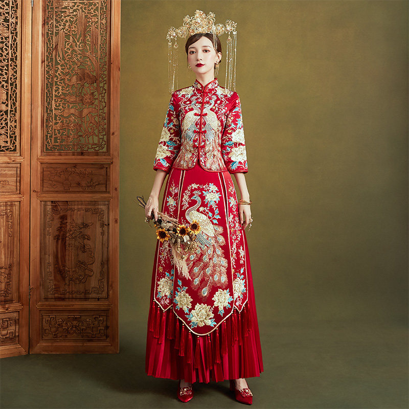 新娘秀禾服2024新款中式婚纱嫁衣结婚敬酒服龙凤褂中国风秀禾_虎窝淘