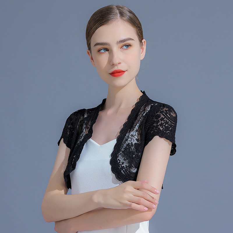 网纱刺绣女薄裙子外搭开衫夏小坎肩 悦吻短外套