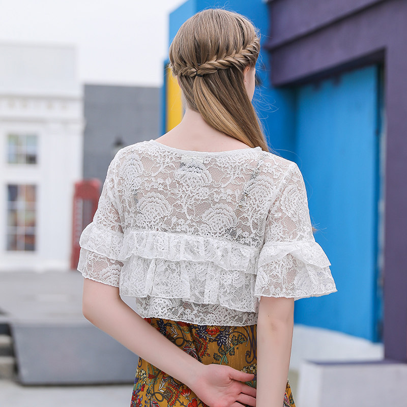 搭配的罩衫女宽松复古蕾丝夏吊带裙 悦吻短外套