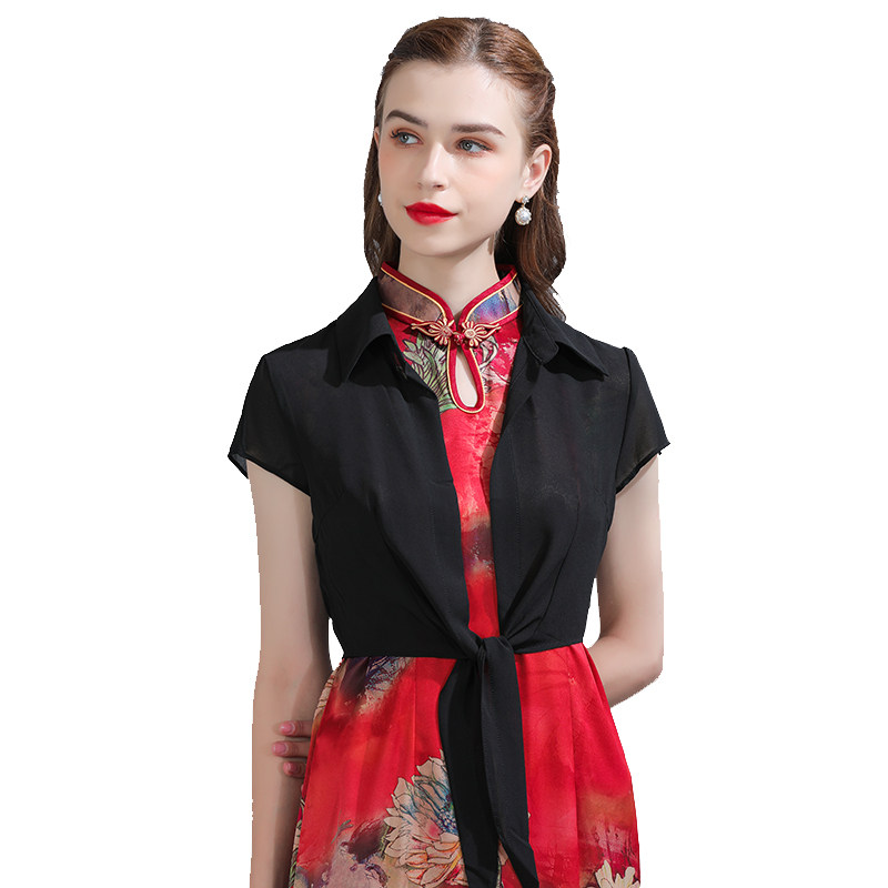 雪纺外搭短款夏季配裙子2023衬衣 悦吻短外套