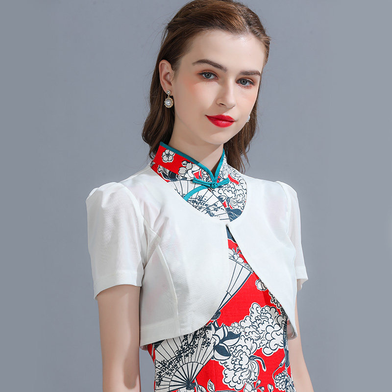 网纱女旗袍外搭夏季短款2023小坎肩 悦吻短外套