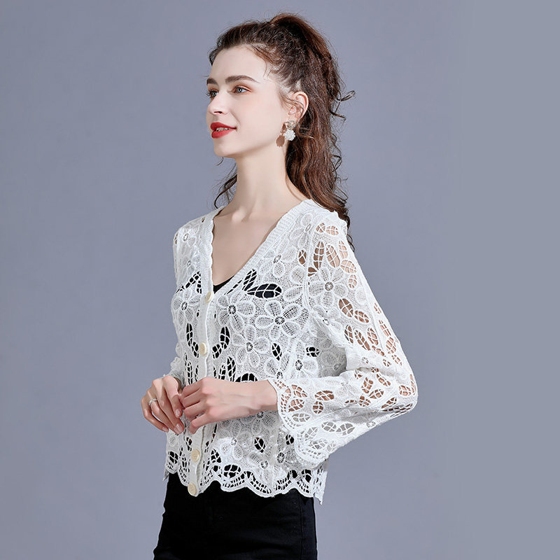 棉质夏季镂空刺绣小香风防晒空调衫 悦吻短外套