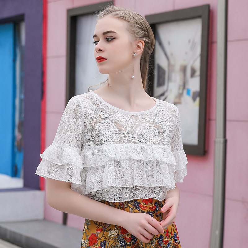 搭配的罩衫女宽松复古蕾丝夏吊带裙 悦吻短外套