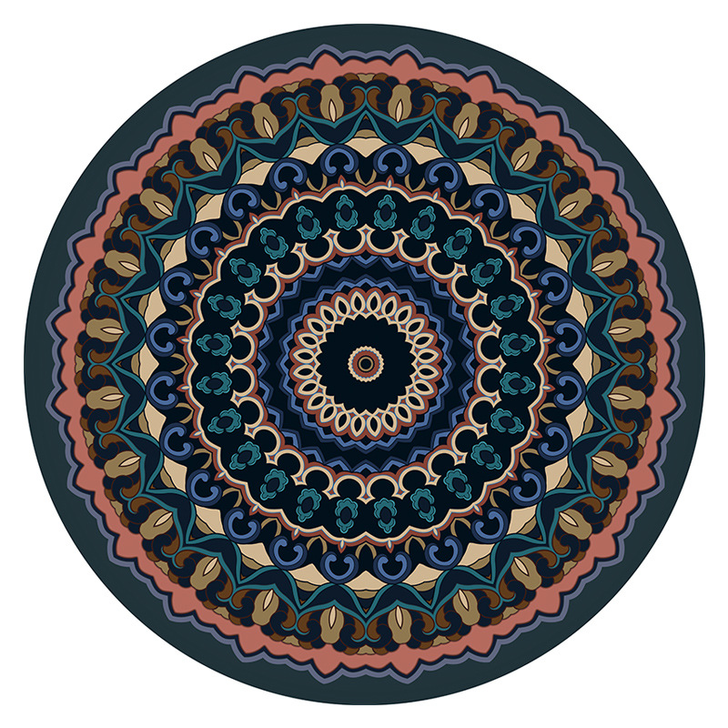 Ethnic Mandala round carpet crystal velvet floor mat地垫 - 图3