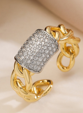 法国cherry kitty 时尚轻奢双色电镀锆石几何开口戒指ins小众