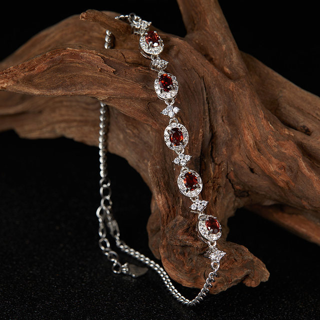 French cherry kittys 925 silver inlaid topaz garnet peridot bracelet women's European and American colored gemstone jewelry