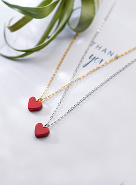 法国Cherry KittyS925银女简约锁骨链玫瑰金小红心项链
