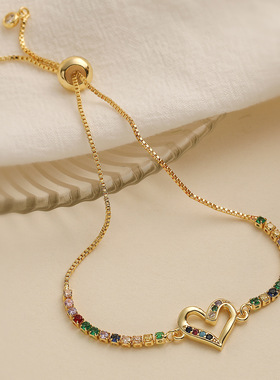 法国cherry kitty 简约轻奢铜镀18k金锆石爱心手链女小众优雅百