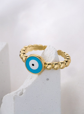 法国cherry kitty 欧美ins小众铜镀18k金滴油恶魔之眼几何开口