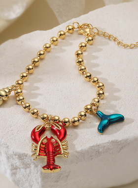 法国cherry kitty 小众个性铜镀18k金滴油龙虾螃蟹吊坠手链女