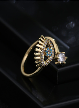 法国cherry kitty  欧美时尚开口铜微镶戒指 幸运恶魔之眼指环可