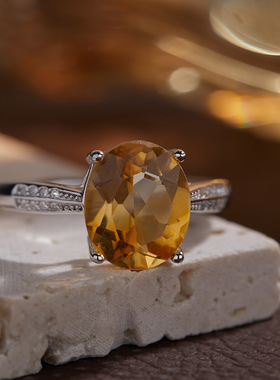 法国cherry kitty s925银镶嵌黄水晶彩宝女戒指高雅时尚