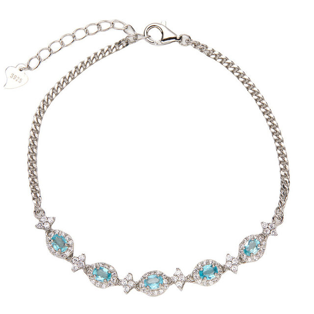 French cherry kittys 925 silver inlaid topaz garnet peridot bracelet women's European and American colored gemstone jewelry