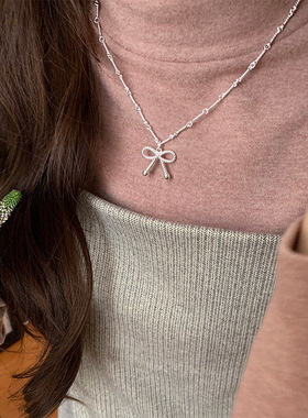 法国cherry kitty韩系蝴蝶结绳扣项链s925银女新潮独特小众设计感