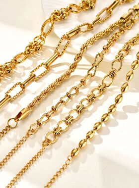 Chunky Stainless Steel Link Chain Bracelet For Woman, Gold P