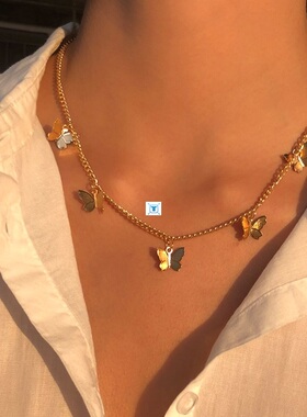 Gold Silver Color Chain Butterfly Chain Pendant Choker Neckl