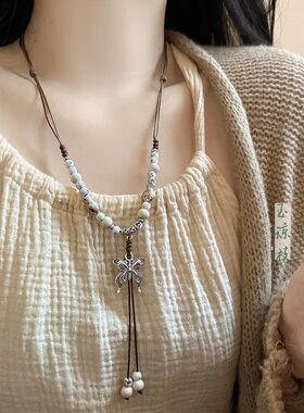 Vintage Ceramic Butterfly Pendant Necklaces for Women New Ch