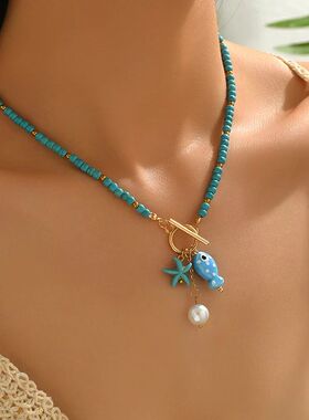 Bohemia Colorful Ceramic Fish Pendant Necklace for Women Han