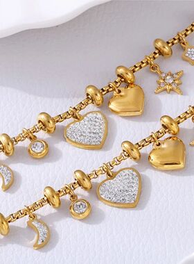 316L Stainless Steel Heart Charm Bracelets For Women 18k Gol