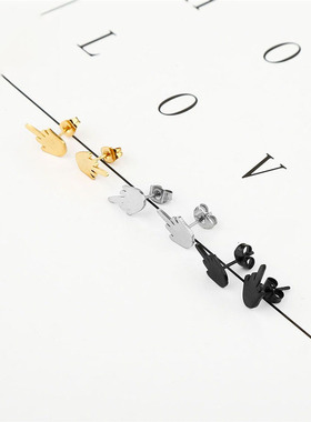 Punk Vertical Middle Finger Earrings Stainless Steel For Men