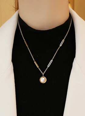 Classic Stainless Steel Roman Digital Wafer Pendant Necklace