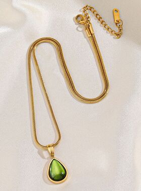 French Retro Water Drop Pendant Stainless Steel Necklace Fem