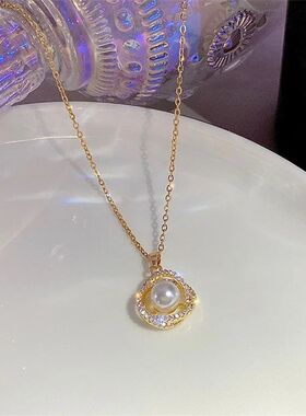 Beads Women's Neck Chain Kpop Pearl Pendant Necklace Gold Co