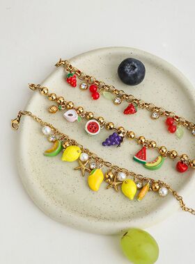 Zora Women's Cute Colored Oil Drop Fruit Bracelet 18K Gold P