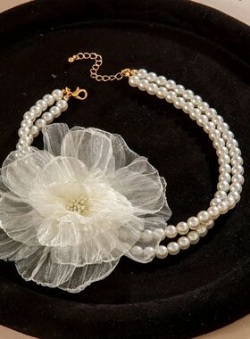 New Fashionable Lace Flower Double-layer Imitation Pearl Nec