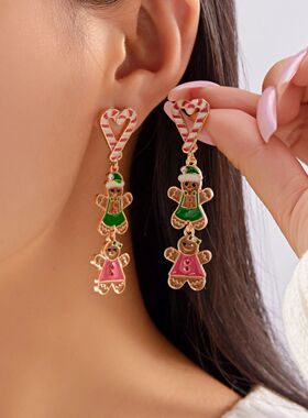 Elegant Christmas Alloy Love Gingerbread Tassel Earrings for