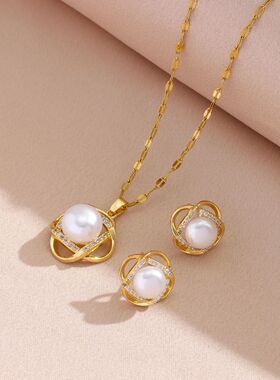New Vintage Pearl Pendant Necklaces Earrings For Women Femal