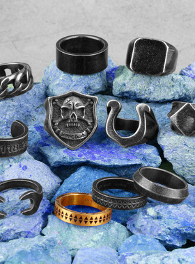 Gift Simple Punk Retro Black Stainless Steel Mens Rings for