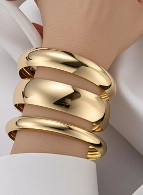 3PCS Set Stainless Steel Round Smooth Bangles for Women Men
