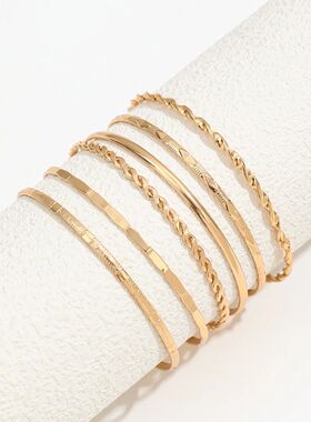 6Pcs/Set New Simple Gold Color Multilayer Bracelets Set For