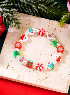 Christmas Bracelet Soft Clay Santa Claus Reindeer Tree Snowf