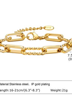 Women Stainless Steel Chain Bracelet,18K Gold Plated Twist P