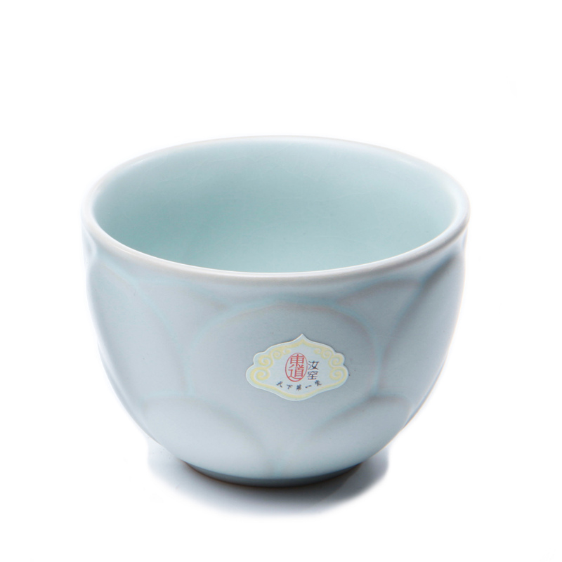 正品恒福东道汝窑莲花杯陶瓷莲升主人杯可养开片茶杯家用品茗杯 - 图3
