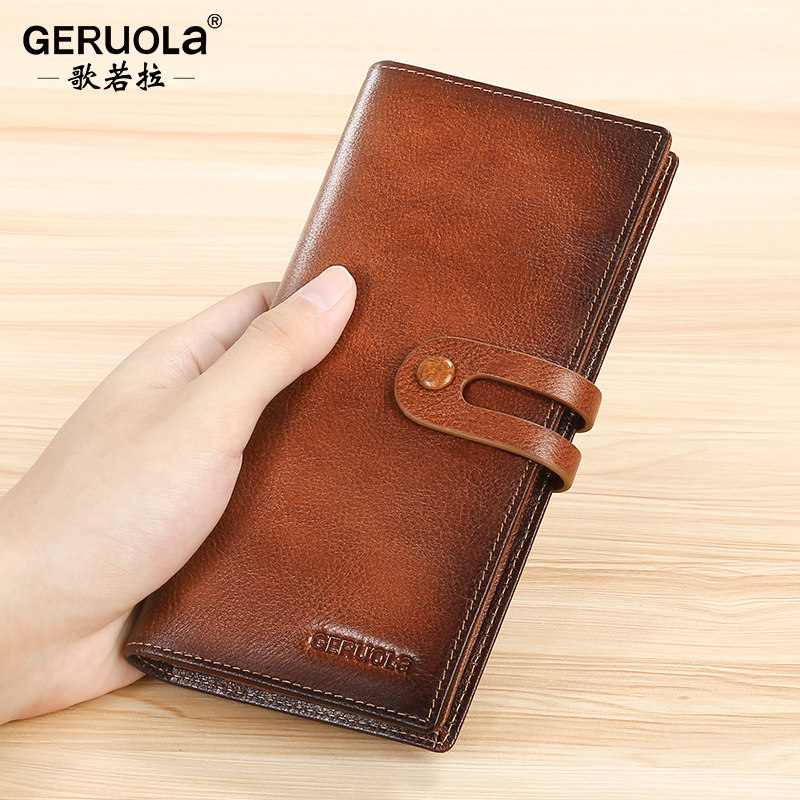 男长款头层牛皮多卡位复古竖款钱包 歌若拉箱包钱包