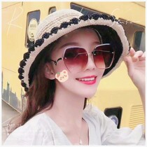 New net red eye mirror mountain tea flower with no frame cut edge sunglasses female Korean version Fashion light color ensemble Marine sheet sunglasses